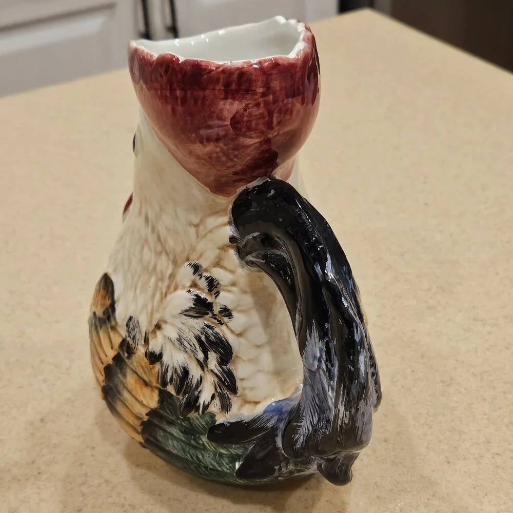 RARE VINTAGE ITALY HANDPAINTED HANDMADE CHICKEN CERAMIC JUG PITCHER VASE